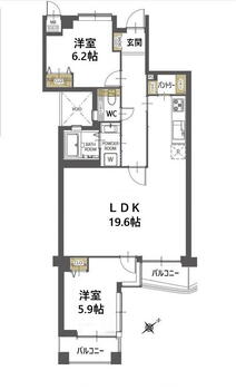 シティマンション南福岡Ⅱ 2LDK、価格2190万円、専有面積70.68m<sup>2</sup>、バルコニー面積6.61m<sup>2</sup> 