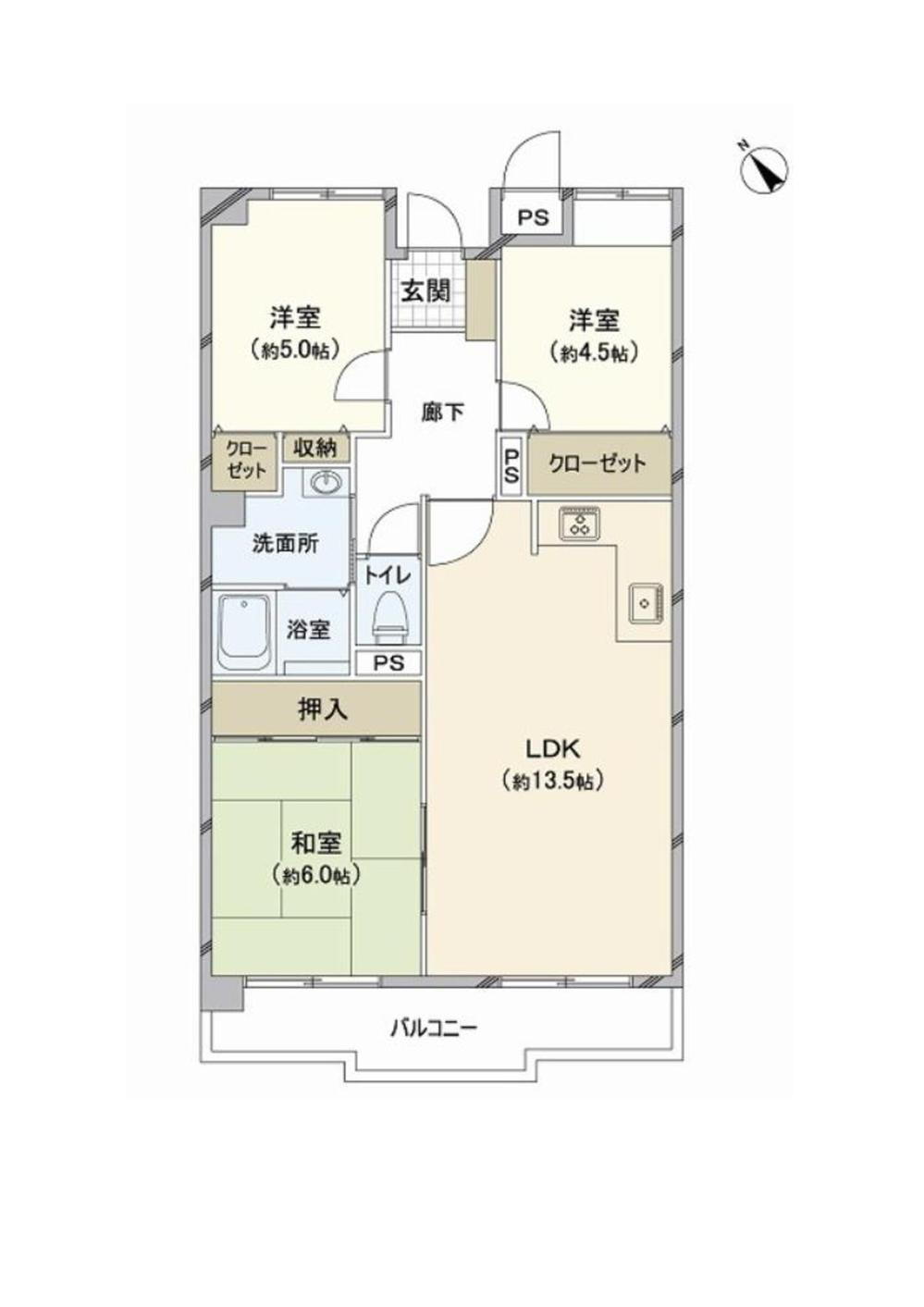 リヴィエール別所 3LDK、価格848万円、専有面積69.96m<sup>2</sup>、バルコニー面積8.84m<sup>2</sup> 