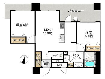 サンパーク諫早中央ＥＸＩＡ 2LDK、価格2750万円、専有面積57.82m<sup>2</sup>、バルコニー面積12.78m<sup>2</sup> 