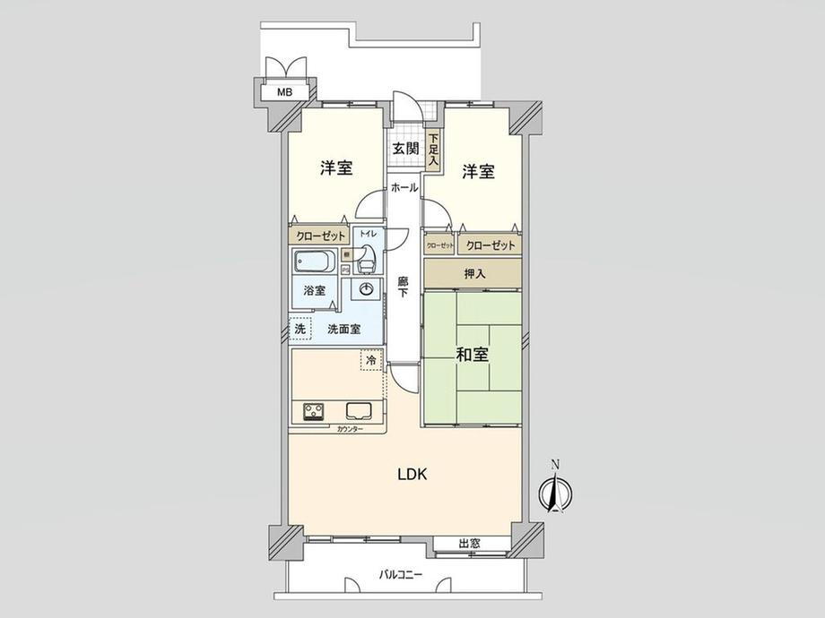 グリーンハイツ野間大池 3LDK、価格1980万円、専有面積72.34m<sup>2</sup>、バルコニー面積9.52m<sup>2</sup> 寝室、お子様のお部屋など分けた使いかたが可能です。