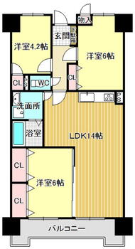 パレス泉ヶ丘 3LDK、価格1150万円、専有面積70.2m<sup>2</sup>、バルコニー面積8.52m<sup>2</sup> 