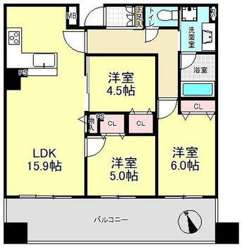 デュオヒルズ城山 3LDK、価格4380万円、専有面積71.63m<sup>2</sup>、バルコニー面積18m<sup>2</sup> 