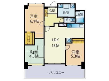 朝日プラザ八幡西 3LDK、価格1298万円、専有面積70.1m<sup>2</sup>、バルコニー面積13.41m<sup>2</sup> 