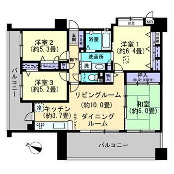 コアマンション上本町ネクステージ 4LDK、価格2580万円、専有面積80.58m<sup>2</sup>、バルコニー面積23.74m<sup>2</sup> 専有面積80平米超・4LDK・9階・角部屋