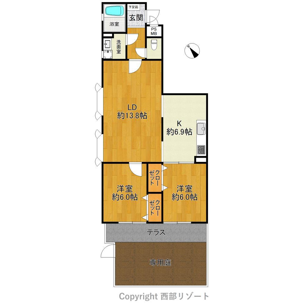 ロワールマンション南福岡Ⅱ 2LDK、価格1480万円、専有面積68.36m<sup>2</sup> （2023年12月）作成<BR>間取り図