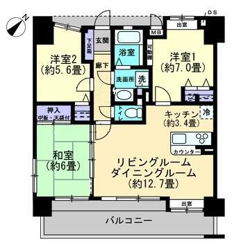 コアマンション国分ネクステージ 3LDK、価格1580万円、専有面積72.9m<sup>2</sup>、バルコニー面積16.67m<sup>2</sup> 約16.1畳の広々LDKが魅力的な3LDKのお部屋です。