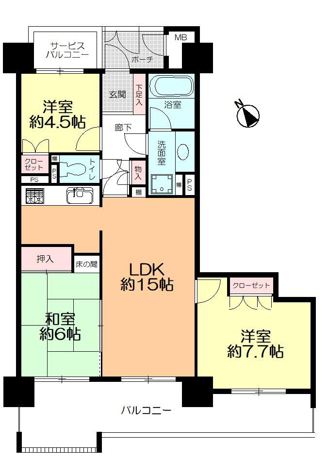 西福岡マリナタウンクレアコースト３号棟 3LDK、価格2790万円、専有面積74.43m<sup>2</sup>、バルコニー面積20.05m<sup>2</sup> 