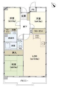 リヴィエール別所 3LDK、価格848万円、専有面積69.96m<sup>2</sup>、バルコニー面積8.84m<sup>2</sup> 