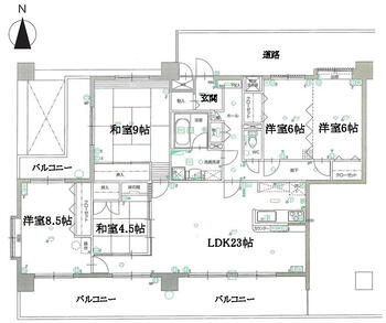 シンセアーマンション「菊陽の杜」 5LDK、価格4100万円、専有面積127.1m<sup>2</sup>、バルコニー面積36.66m<sup>2</sup> 5LDKの間取りです☆3室がバルコニーに面しています♪