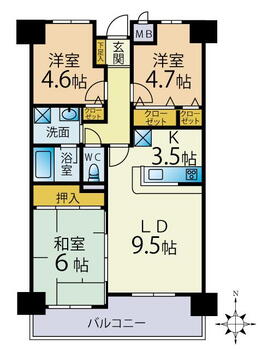 東峰マンション鳥栖８０５ 3LDK、価格880万円、専有面積62.68m<sup>2</sup>、バルコニー面積8.94m<sup>2</sup> 