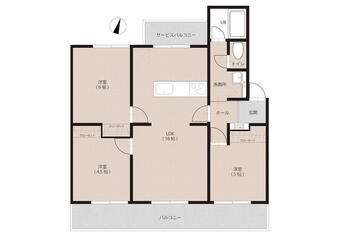 室見第１住宅３号棟 3LDK、価格1980万円、専有面積66.39m<sup>2</sup>、バルコニー面積13.26m<sup>2</sup> 
