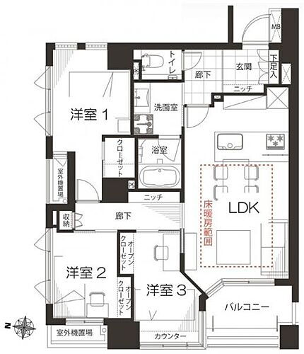 パークスクエア小石川（３Ｆ）　駅３分角住戸３ＬＤＫ７０平米超 3階 3LDK 物件詳細