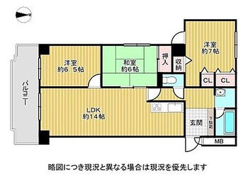 ライオンズマンション学園前　中古マンション 3LDKの広々とした間取りです