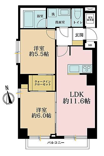 ライオンズマンション経堂第３ 2LDK、専有面積52.15m2、バルコニー面積3.3m2