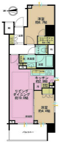 ザ・パークハウスアーバンス渋谷 2LDK、専有面積55.21m2、バルコニー面積7.16m2