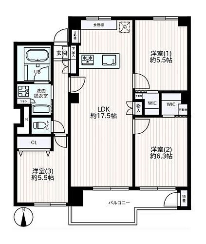 恩多マンション２号棟 ゆったり寛げるLDK17.5帖、全居室収納付、日当たり良好な3階部分のお部屋になります。