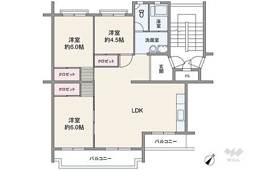 桃山住宅６号棟 間取りは専有面積70.96平米の3LDK。