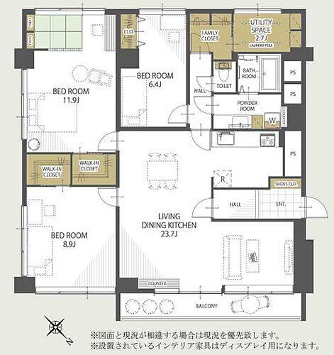 グランドハイツ仙台 室内116.64m2超の広々とした3SLDK！豊富な収納とゆとりのある各居室が魅力です。
