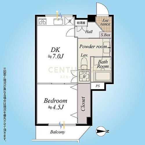 総和ビラ青葉台 間取り図／7階最上階1DK＋東向バルコニー、バルコニーは山手通りの反対側です。トイレ交換などリフォーム済、ペットと一緒に暮らせます！
