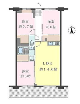 新松戸ハイツ 3DKの魅力的な間取り！DKはゆったりとした空間で、ご家族との団らん時間が、より一層充実したものになりますね！家族との仲が深まり、自然と笑顔が増えそうです！