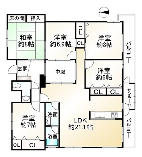 円明寺フラワーハイツ３棟 3階 5LDK 物件詳細