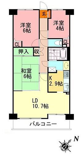 エステスクエア武蔵藤沢ＩＩ弐番館 6階建て最上階6階部分、陽当たり・眺望良好の3LDKの間取りです。