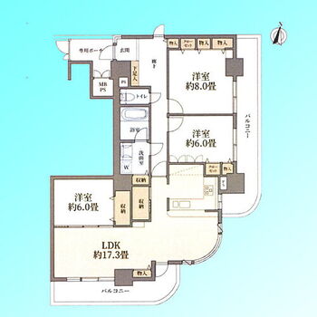 ライオンズプラザ大宮 専有面積約99平米、南東の角部屋。