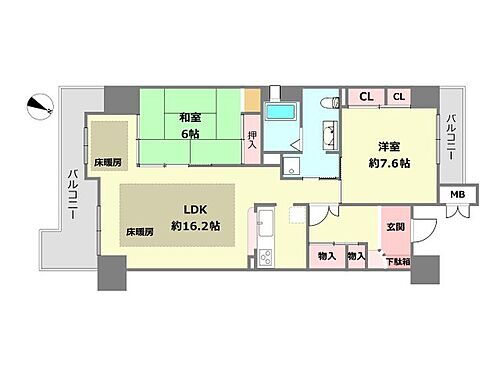 ＲＩＣイーストコート１１番街３番館 11階 2LDK 物件詳細