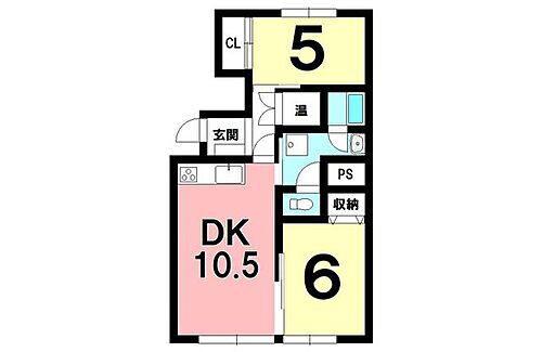 唐湊スカイコーポ 2DK【専有面積51.02m2】