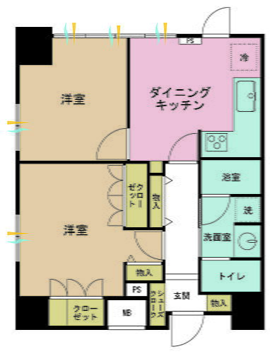 ファーストリアルタワー新宿 2DK、専有面積47.74m2、バルコニー面積5.95m2