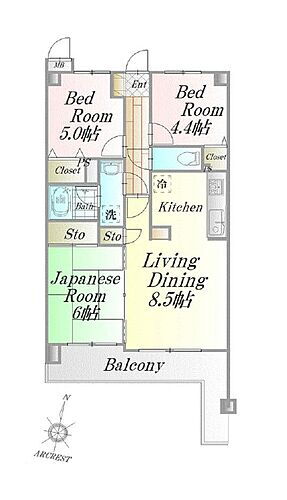 シャルマンコーポ東所沢 全居室収納スペース付、日当たり良好な2階部分のお部屋です。