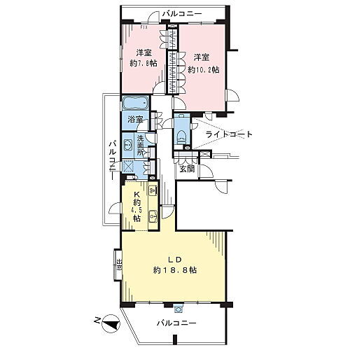 クリオレミントンハウス横濱山手ウエストポート 開放感溢れる3面バルコニー付きの角住戸。約94.22m2、全室約7帖以上のゆとりある2LDKです。