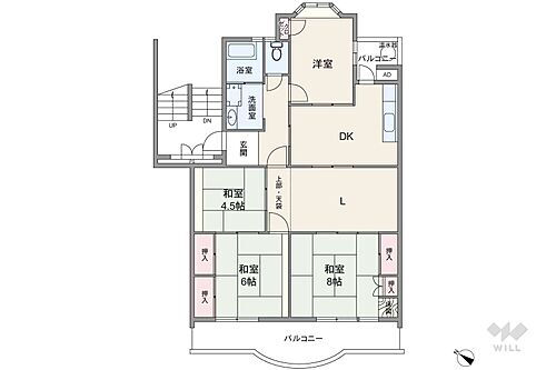 藤森西住宅Ｓ棟 間取りは専有面積93.76平米の4LDK。続き間が多く間取りのアレンジがしやすいプラン。個室4部屋のうち3部屋が和室仕様の落ち着いた造りです。