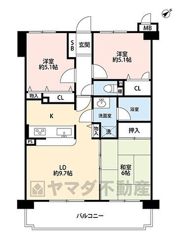 ロイヤルマンション西新ＩＩ　中古マンション 和室も含んだ3LDK。各居室にたっぷり入る収納も備わっており、お部屋が広く使えそうです。