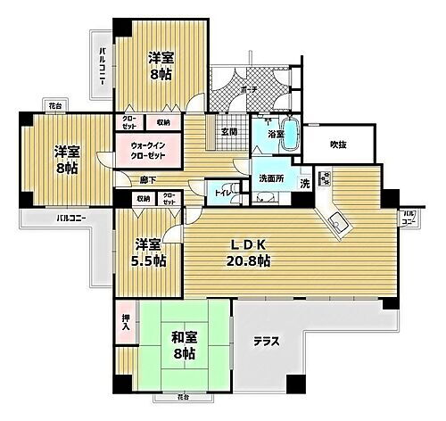 緑地公園グリーンハイツ５号棟 5階 4SLDK 物件詳細