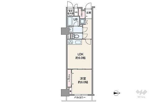 パークノヴァ神宮前 間取りは専有面積41.23平米の1LDK。LDKと洋室が繋げて使える続き間のプラン。各水回りがそれぞれ独立しているセパレートタイプ。収納力のあるクロゼットもポイントです。