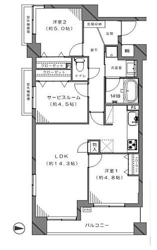 パテラ磯子角住戸ペットＯＫ日当たり・眺望 5階 2SLDK 物件詳細