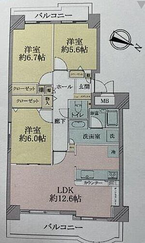 ＲＩＣイーストコート６番街２番館 12階 3LDK 物件詳細