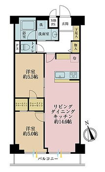 ニックハイム東陽町第５ 2ＬＤＫ、専有面積59．94平米、バルコニー面積5．4平米