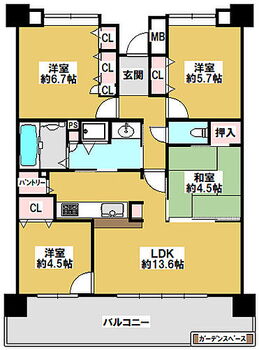 ＪＧＭヴェルデにじが丘弐番館 ゆとりの4LDK