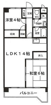 クレール東所沢 LDK14帖、全居室収納付きの2LDKです。