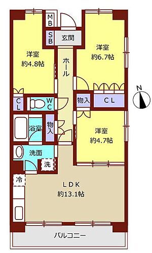 リ・アーリア京王堀之内 〜南向き3LDK　三方角住戸につき陽当たり・風通しも良好です〜