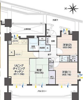 レーベンハイムフォレチッタ・ガーデン 専有面積63.16平米、バルコニー面積18.53平米〜ゆとりのある3LDK