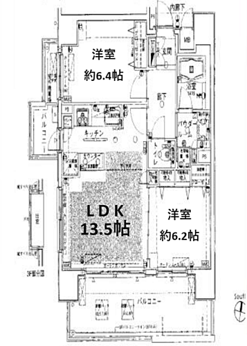 リノベ済　グランノエル多摩センターＩ 2LDK、専有面積56.98m2、南東向け、角部屋