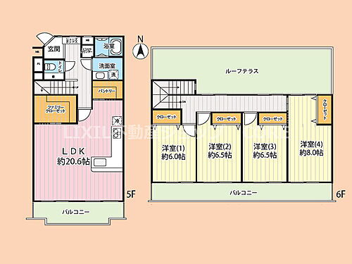 町田ハイツ壱番館 LDK20.6帖・全室6帖以上の4LDK！最上階・メゾネットタイプのルーフテラス付のお部屋です。