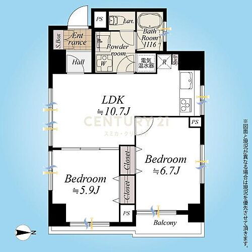 ライオンズマンション三田 間取り図／10階部分三方向角部屋、東向きバルコニーでお部屋には心地良い朝日が入ります。全室クローゼット付きです。