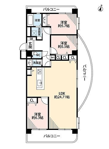 空が近い邸宅　３面バルコニー／　シャトレー祥南 7階 3LDK 物件詳細