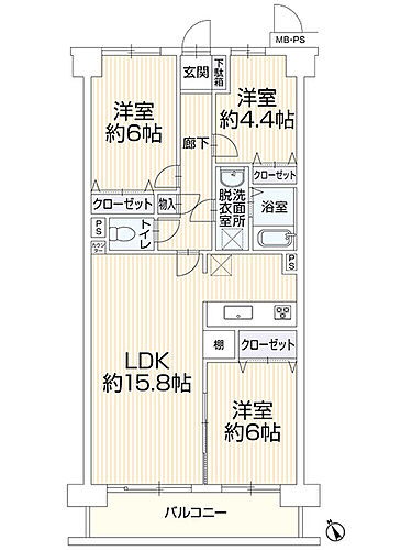 コスモ市川エルミタージュ 70.80平米の3LDK