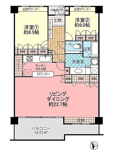 駅近・ペットと暮らせる　マイキャッスル湘南逗子壱番館　９階 リビングダイニングは22.7帖とゆったりとした広さ。