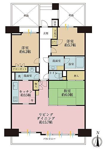 藤和菊川ホームズ 3ＬＤＫ、専有面積82．88平米、バルコニー面積8．54平米